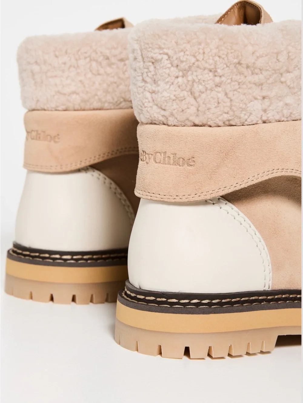 See By Chloe Suede Sherpa-Lined Hiker Boots - Beige